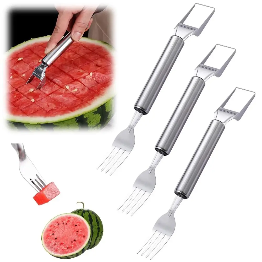 2-in-1 Watermelon Cutter Dual Head Professional Slicing Fruit Cutter Stainless Steel Fruit Forks Slicer