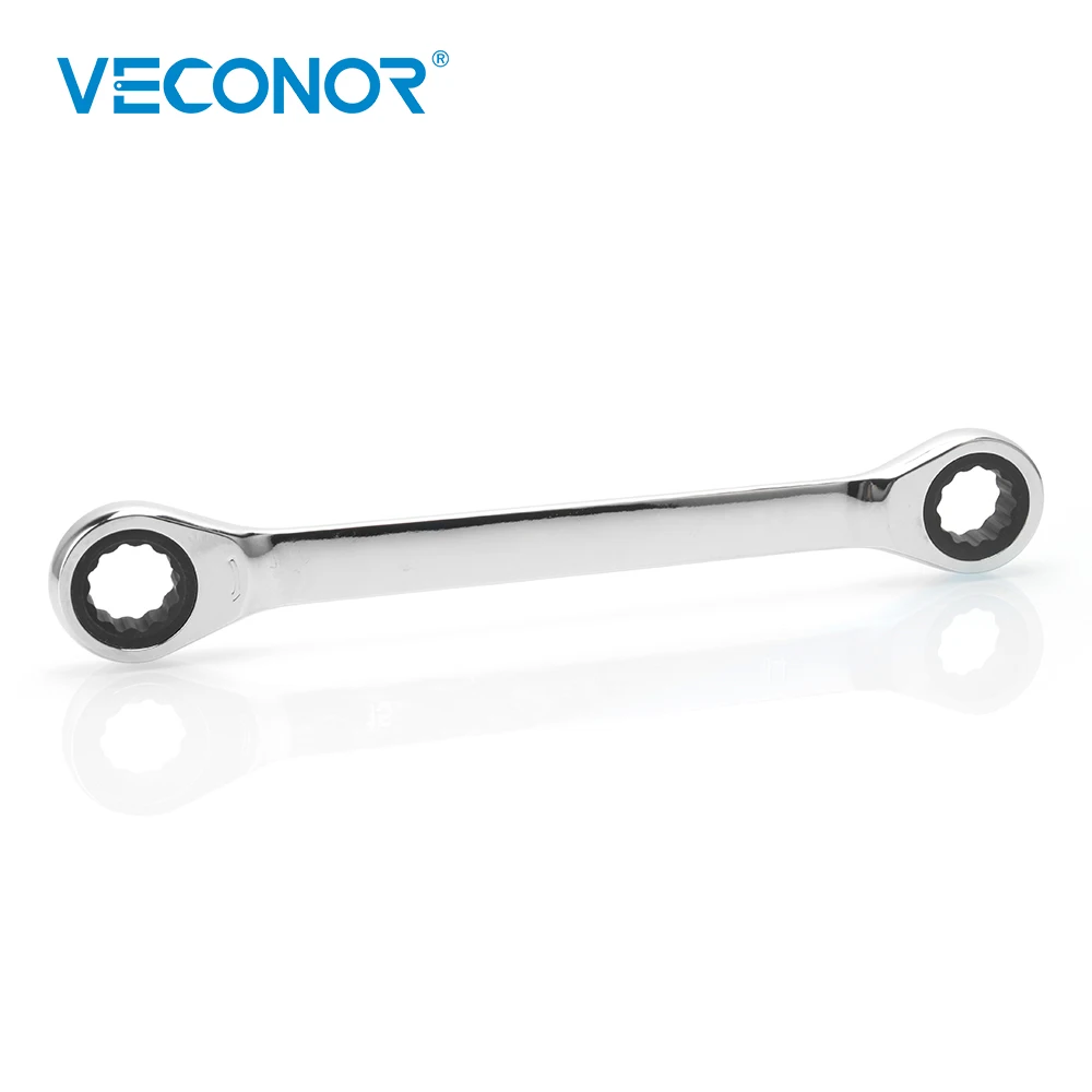 Veconor 6pcs/set Double Ratcheting Head Wrench Spanner Set A Set Of Key Wrench 8~19mm With Plastic Tool Storage Rack