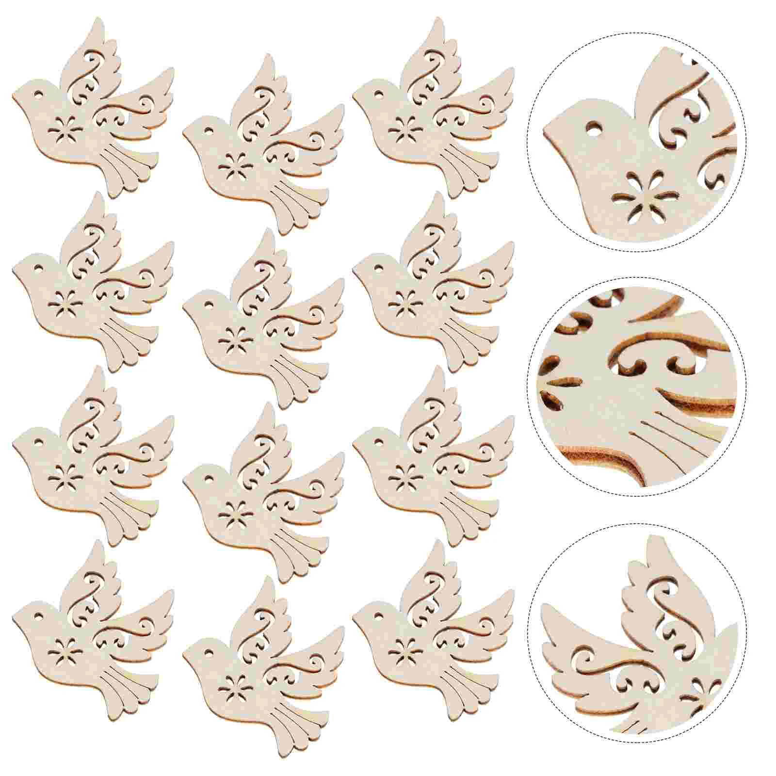 50 Pcs Birds for Crafts Scrapbook Embellishments Peace Dove Accessories Unfinished Pigeon Wood Chips Ornaments