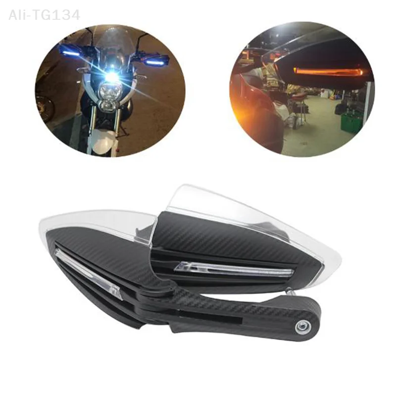 

2X Universal Motorcycle Hand Guard Handlebar Wind Protector Handguard LED Light