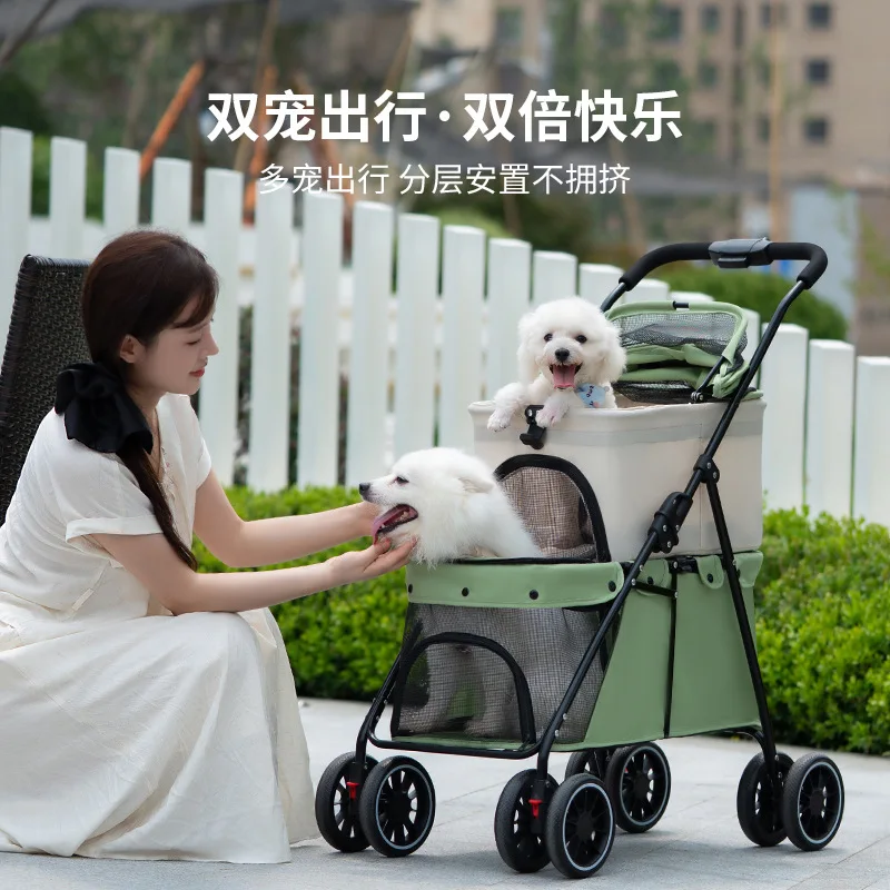 

Double-layer Pet Cart Strollers Lightweight Foldable Dog Cat Trolley Travel Stroller Small Pet Outdoor Cart