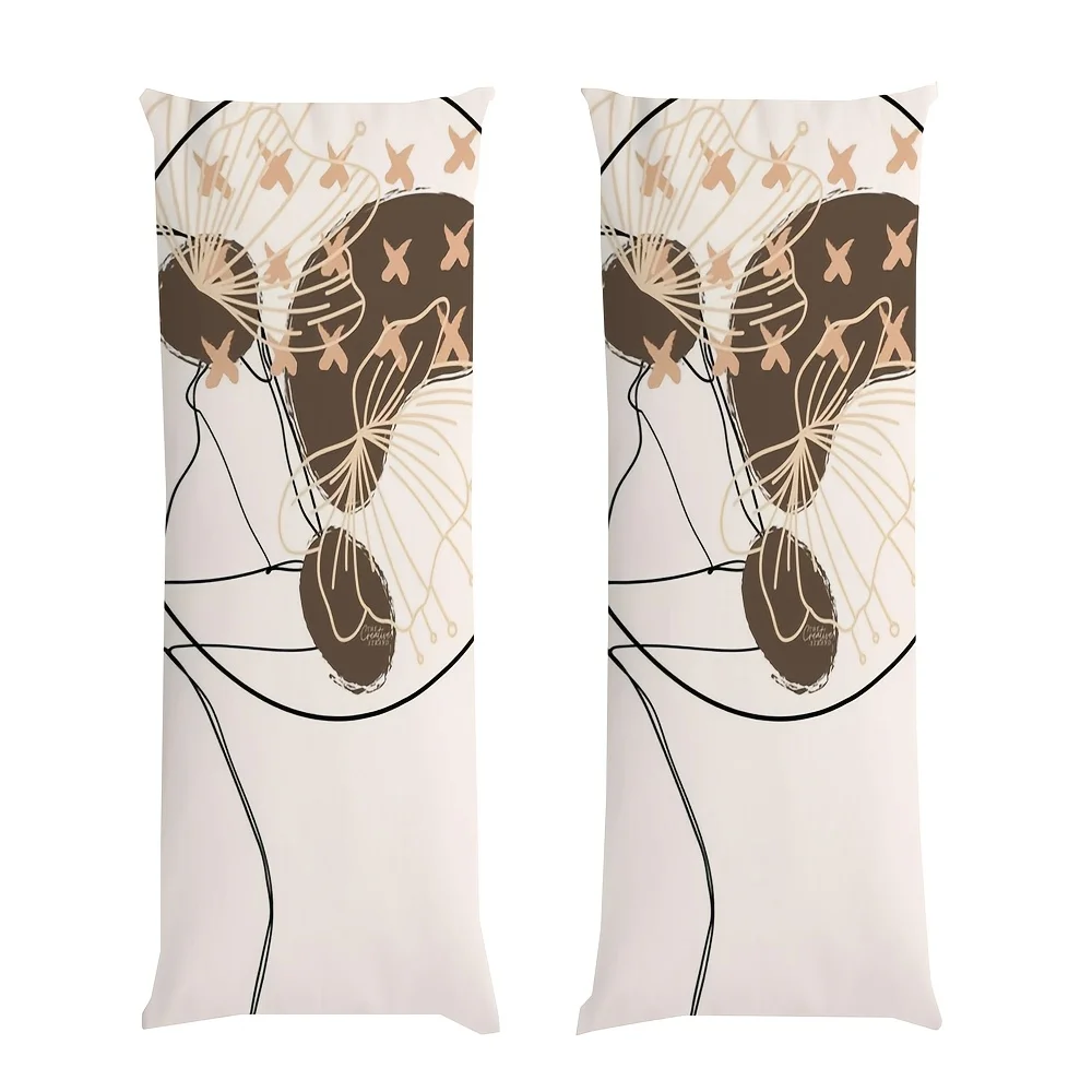 Bohemian Style Floral and Line Art Long Pillowcase, Double-Sided Design, 20x54 Inches - Suitable for Sofa, Living Room, Bedroom