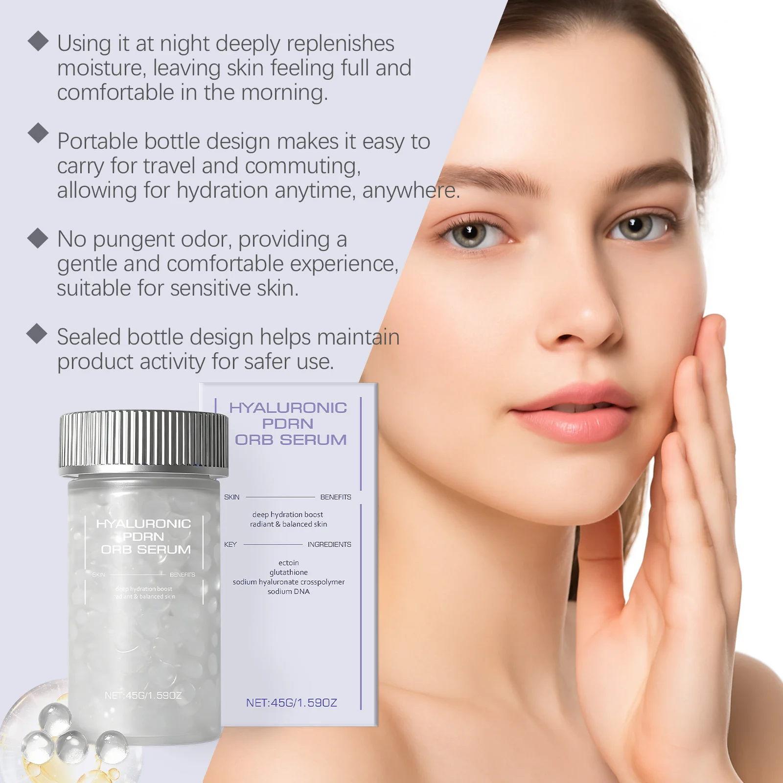 Korean Hyaluronic PDRN Orb Serum Salmon DNA PDRN Deep Hydration Firming Anti-Aging Radiance Booster Wrinkle Care Glass Skin