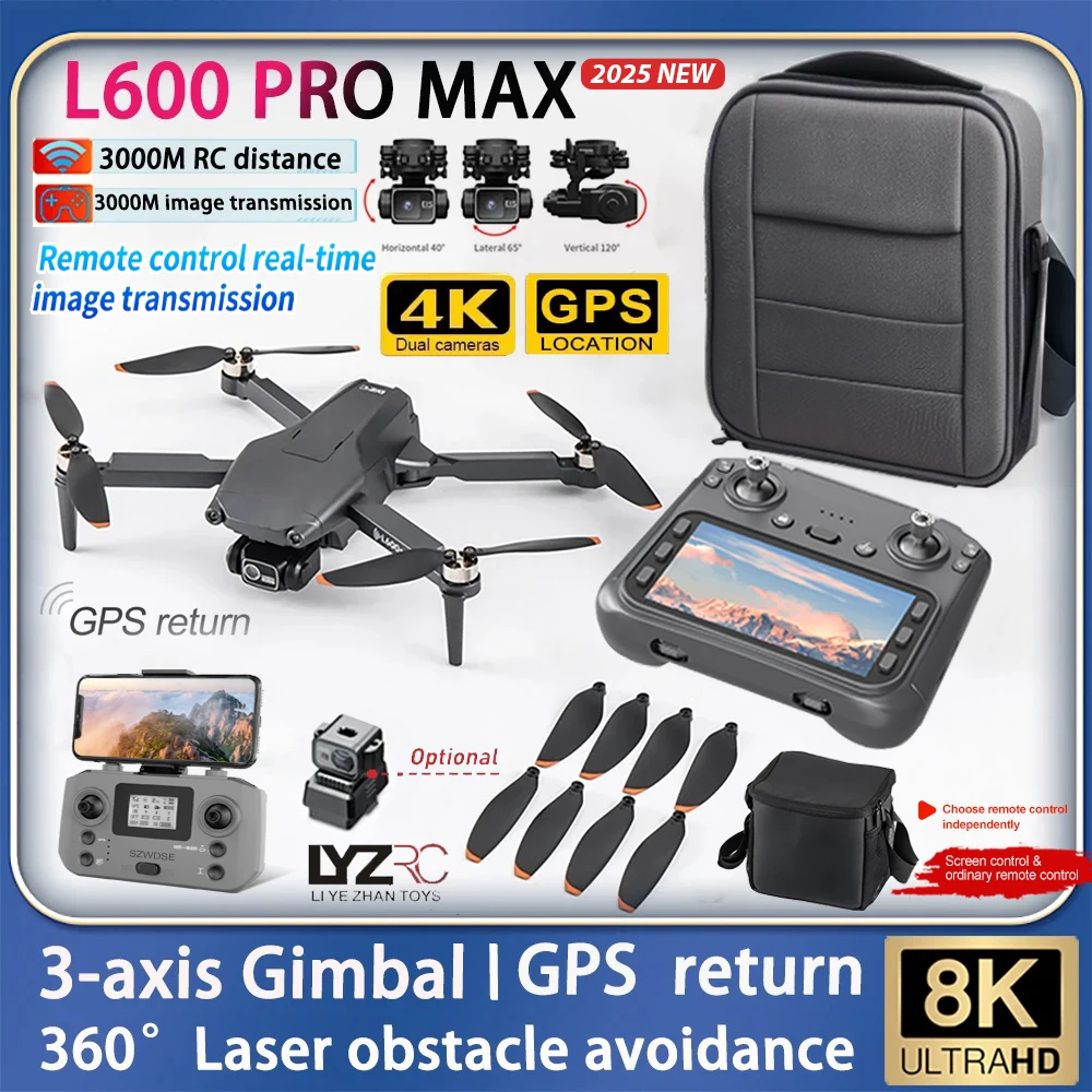 New L600 Pro MAX 4K Professional Drone With 8K HD Camera 3-Axis Gimbal GPS Dron Obstacle Avoidance 5G WIFI FPV RC Quadcopter Toy