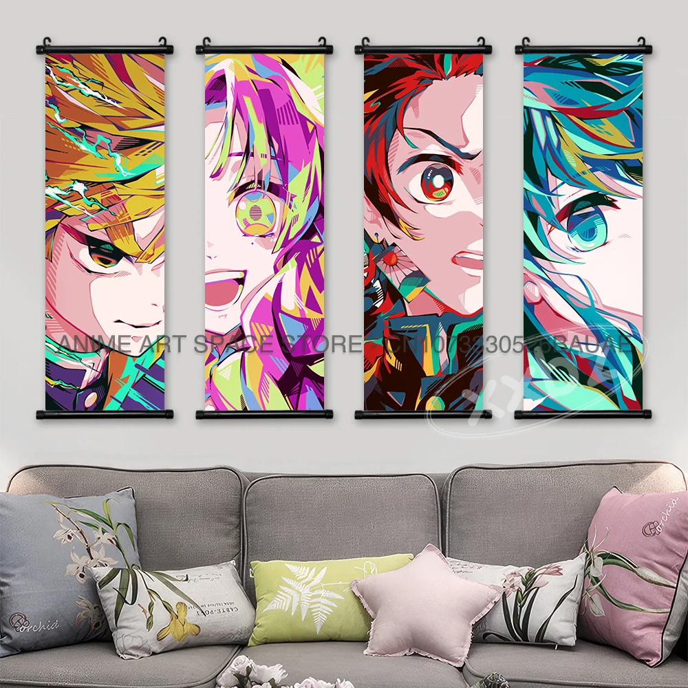 Dämon Slayer Hängende Malerei Kamado Nezuko Home Dekoration Anime Poster Kawaii Leinwand Scroll Bilder Drucken Nachttisch Wand Kunst – Detail 3