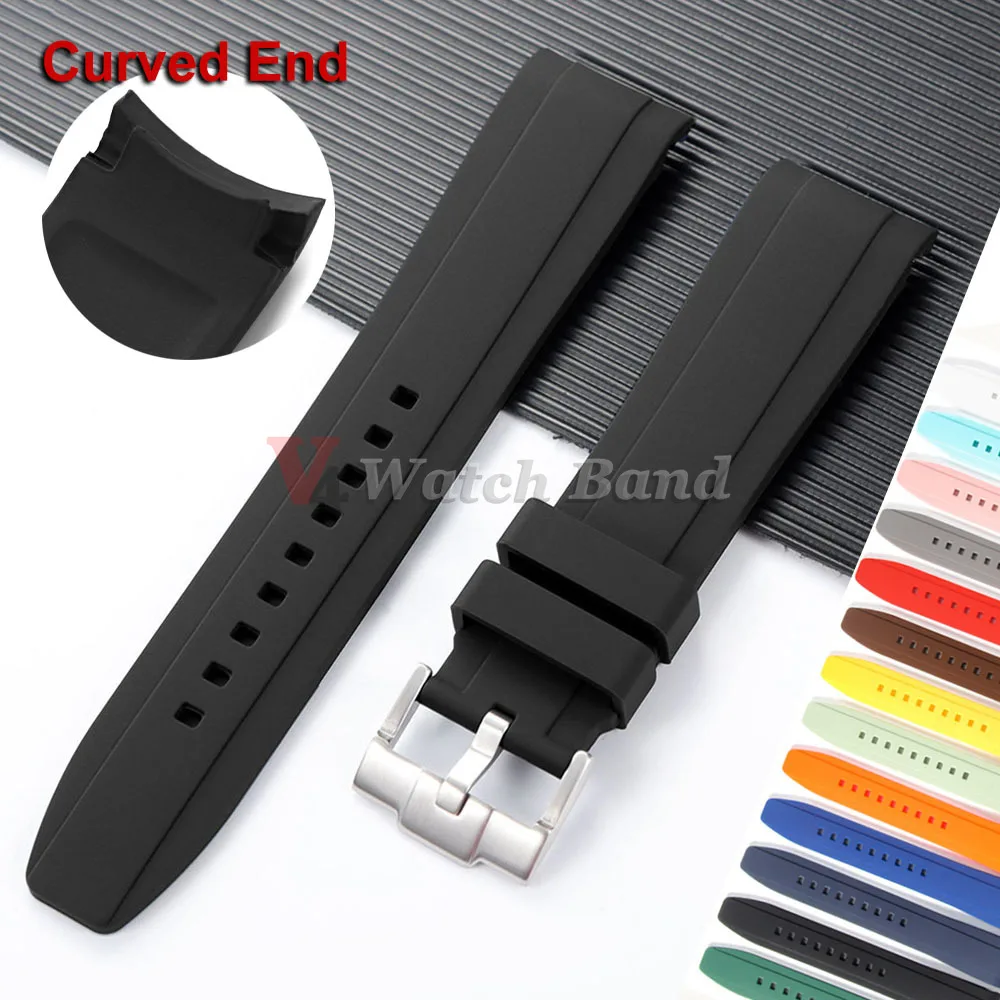 20mm 22mm Silikonarmband mit gebogenem Ende für Rolex für Omega für MoonSwatch Edelstahl Goldschnalle Gummi Ersatzuhrenarmband