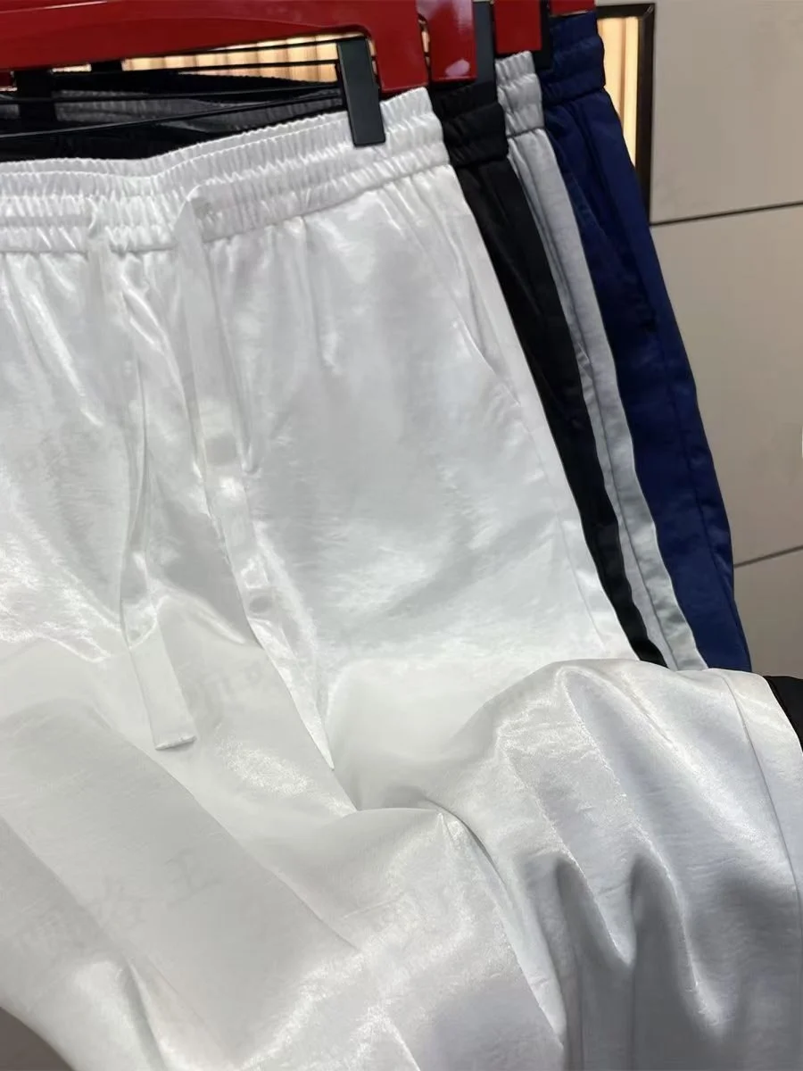 Summer New Fashionable Acetate Ice Silk Men's Slim Straight Business Casual Pants Versatile Lightweight Long Trousers
