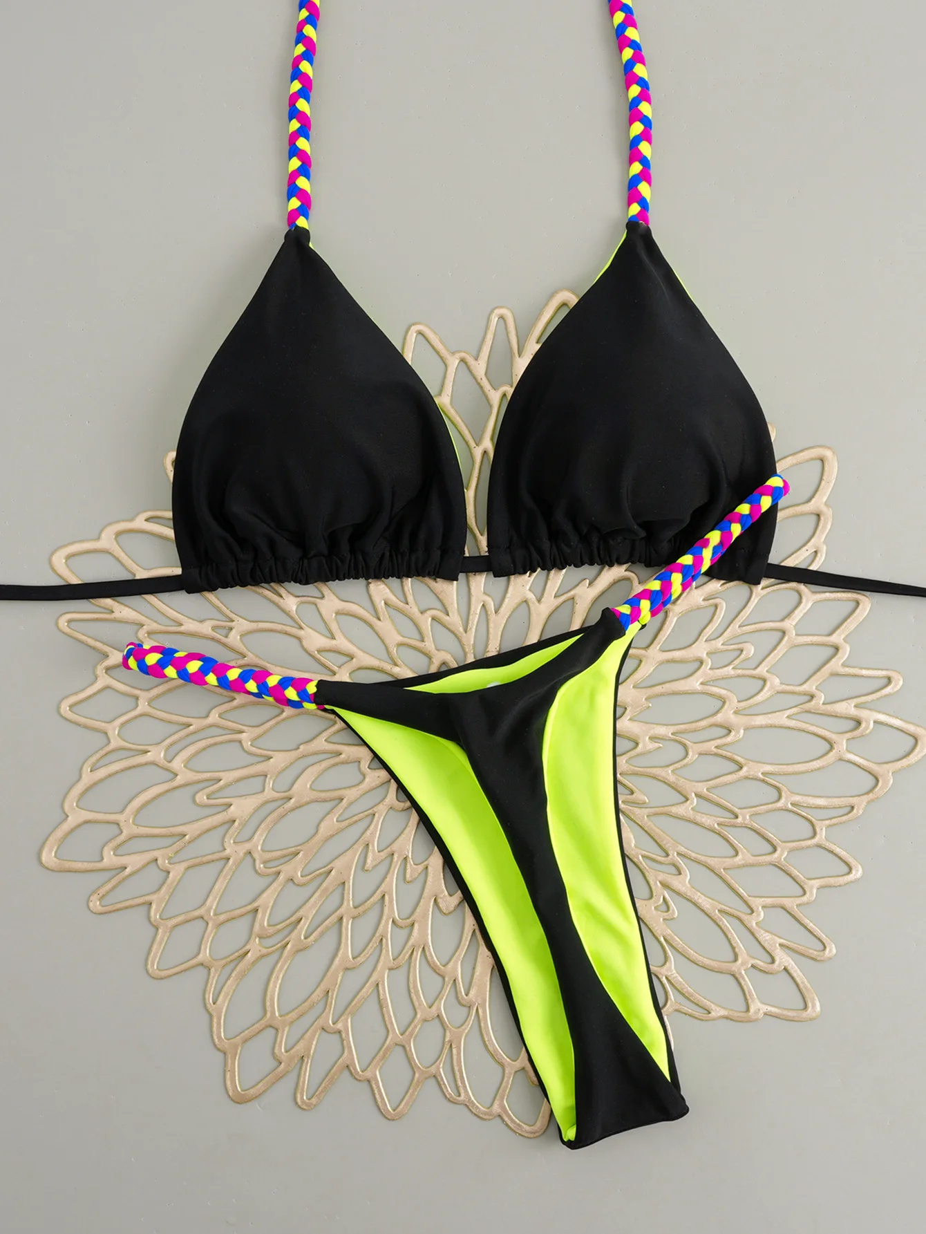 جديد مثير مثلث مضفر شرابة سلسلة بيكيني رفع البرازيلي ملابس النساء زيبرا طباعة البيكينيات ملابس السباحة ثونغ لباس سباحة