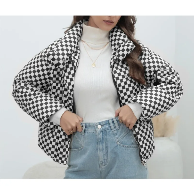 معطف منقوشة المرأة سترة الخبز الملابس الدافئة أسفل سترة مبطنة المرأة سترة مبطنة