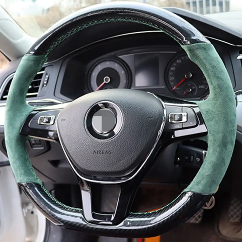 Carbon Fiber green Suede Car Steering Wheel Cover Braid For Volkswagen Vw Golf 7 Mk7 Nieuwe Polo jetta Passat B8