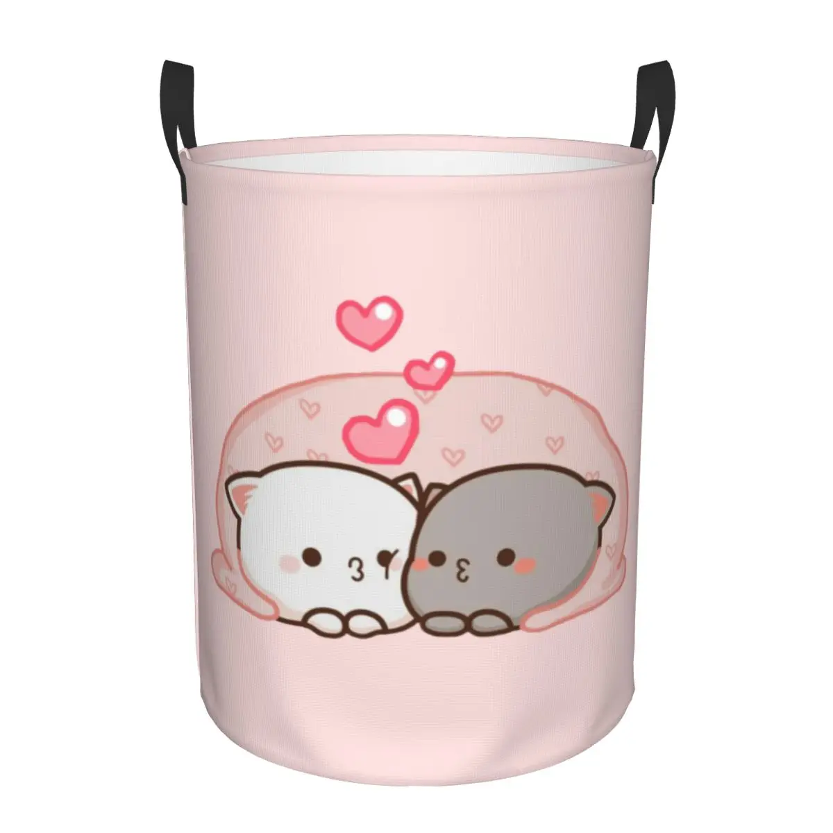 Cute Mochi Cat Peach And Goma Love Kiss Laundry Basket Collapsible Baby Hamper for Nursery Toys Organizer Storage Bins