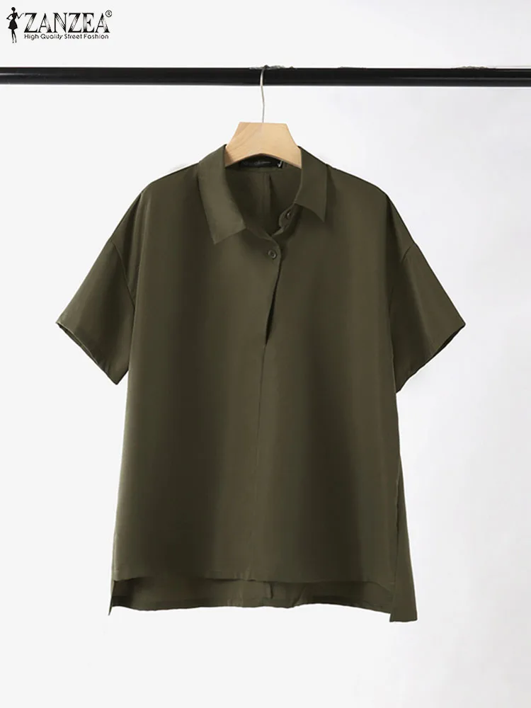 Oversize Summer Blouse Fashion Women Lapel Neck Short Sleeve Tops Tunic 2024 ZANZEA Elegant Solid Shirt Female Blusas Chemise