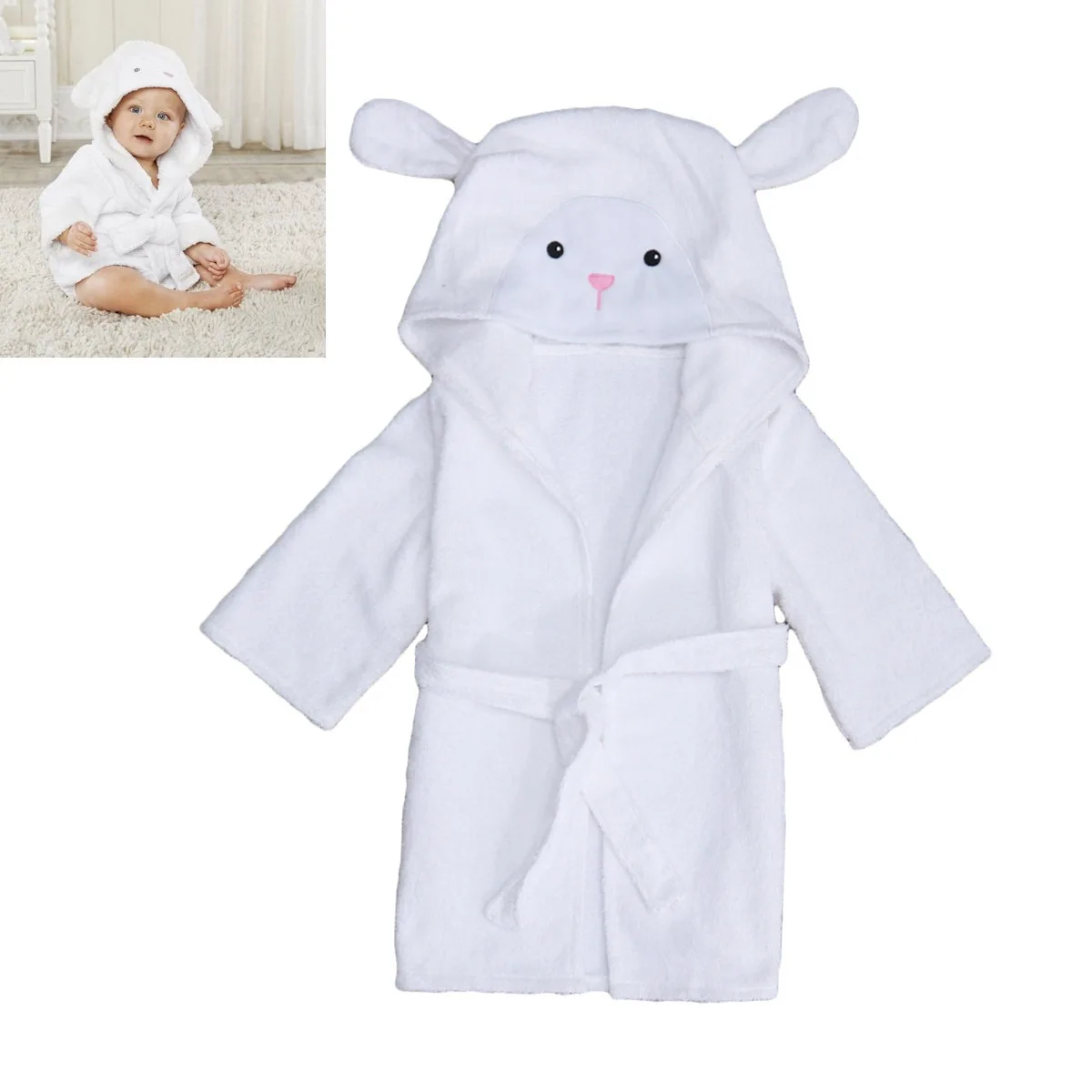 

Cute Animal Bathrobe Cotton Absorbent Soft Bath Towel Size M 2-3 Years Sheep Pattern Toddler Bath Wrap Quick Dry