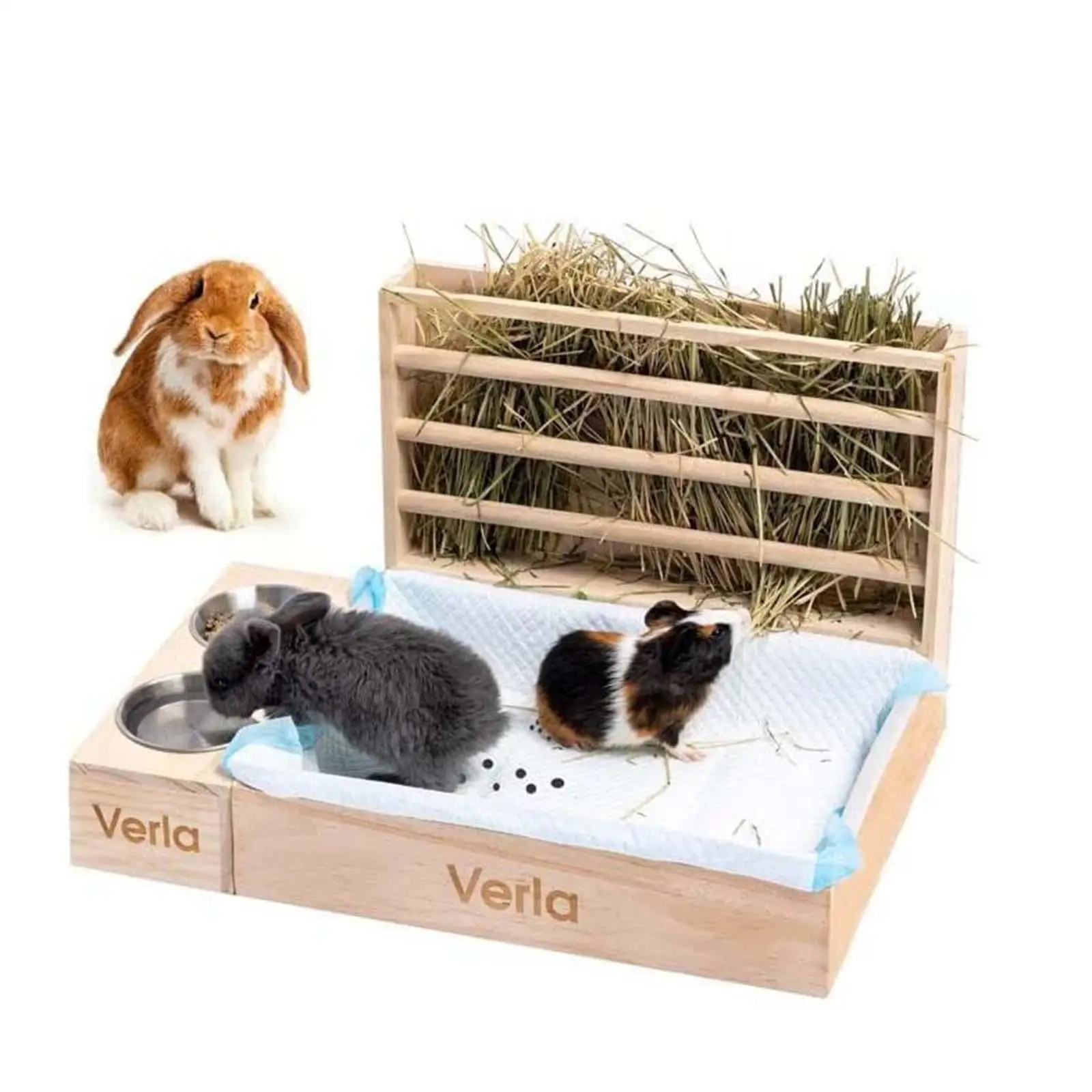 Rabbit Hay Feeder with Litter Box Cage Accessories Chinchilla Bunny Manger