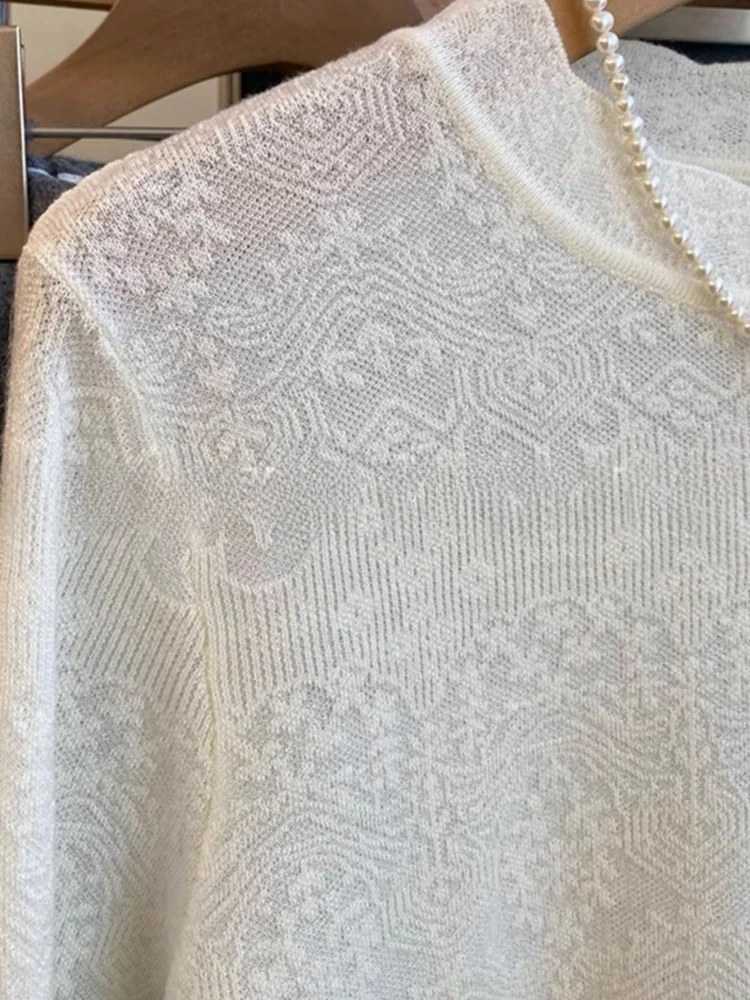 Faionable anti-aging kant borduurwerk overhead wollen basis irt winter comfortabele afslankende lange Sve gebreide top