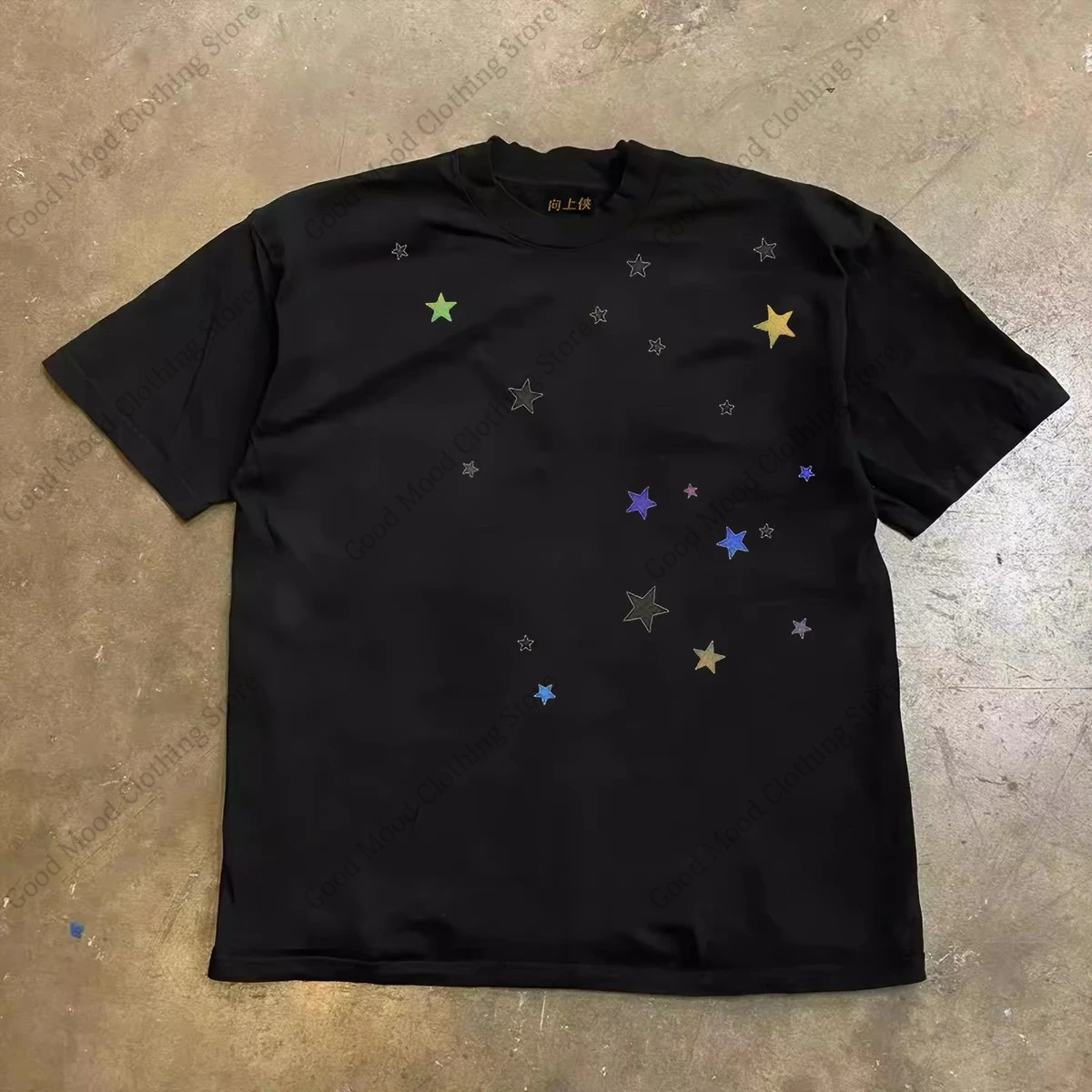 Star Pattern T Shirt High Quality 260g Cotton T-shirt Triple Needle Stitch Workmanship Neckline Durable Summer Short Sleeve Tee