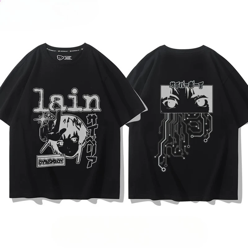 Anime Serial Experiments Lain Oversized T Shirt Women Men 100% Cotton Summer Crewneck Short Sleeve Funny Tshirt Graphics Tees
