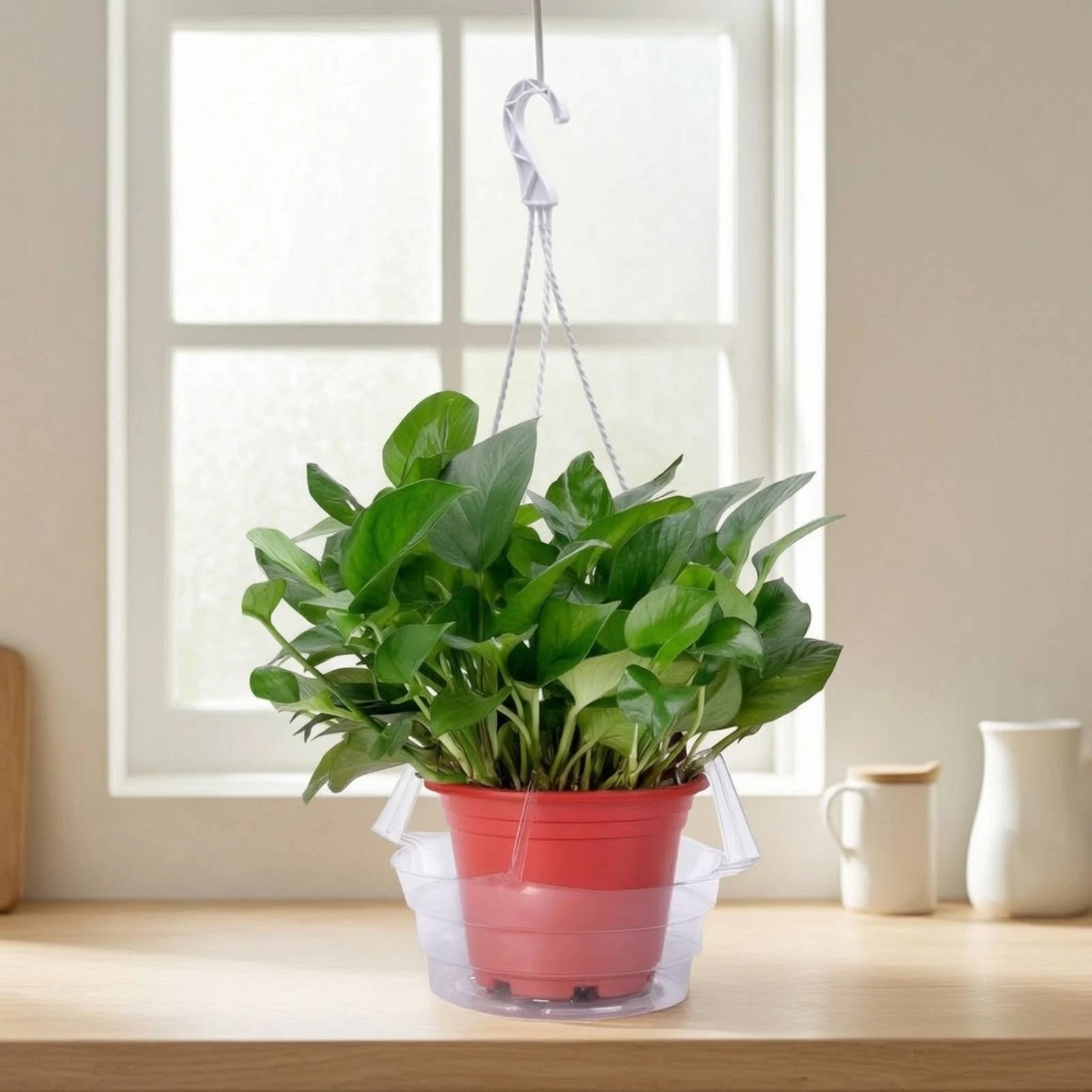 5 Pieces Hanging Plant Water Catcher Tray Easy to Clean Hanging Basket Saucer Watering Tray with Hooks Transparent Basin