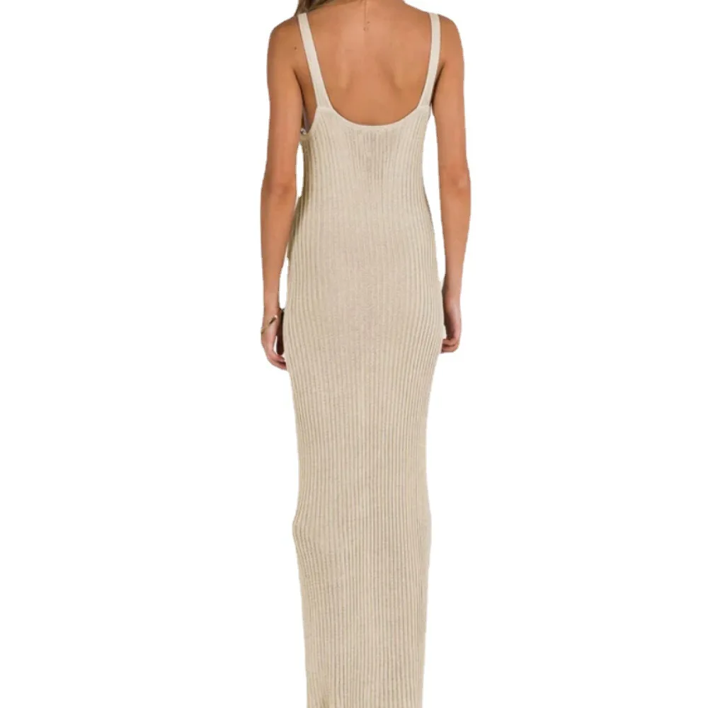 2026 Estate Scava Fuori Lavorato A Maglia Aderente Maxi Vestito Delle Donne Sexy Con Scollo A V Cinghie di Spaghetti Backless Vacanza Spiaggia Abiti Abito Lungo
