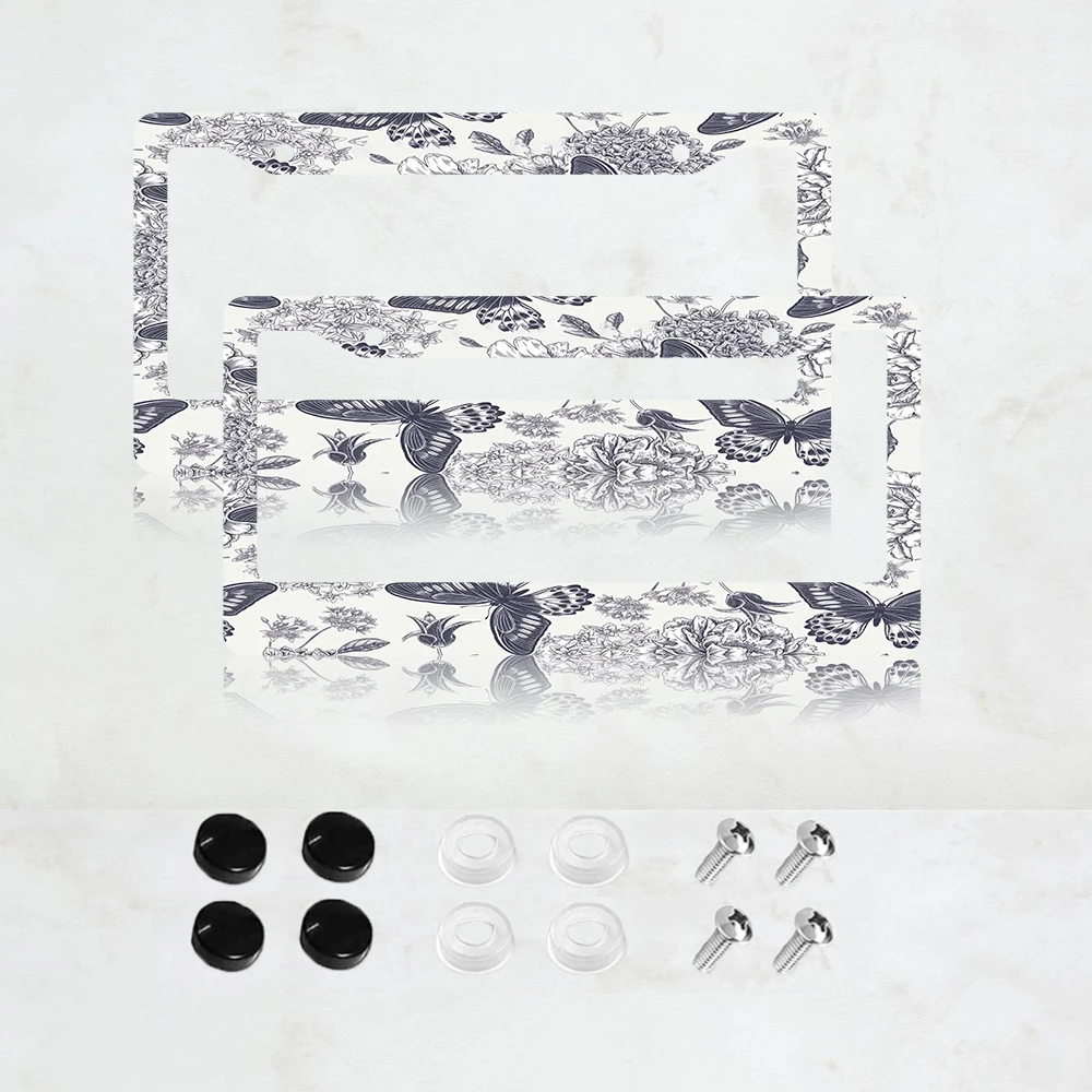 اكسسوارات السيارات الخارجية أبيض وأسود إطارات لوحة الترخيص فراشة الزهور العالمي الألومنيوم اكسسوارات السيارات #2