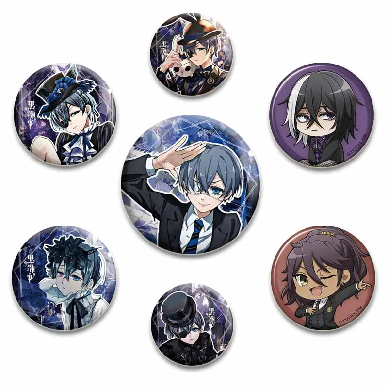 58MM Cartoon Comics Black Butler Creative DIY Badge Tinplate Plastic Pins Button Brooches for Backpack Accessories Jewelry Gifts