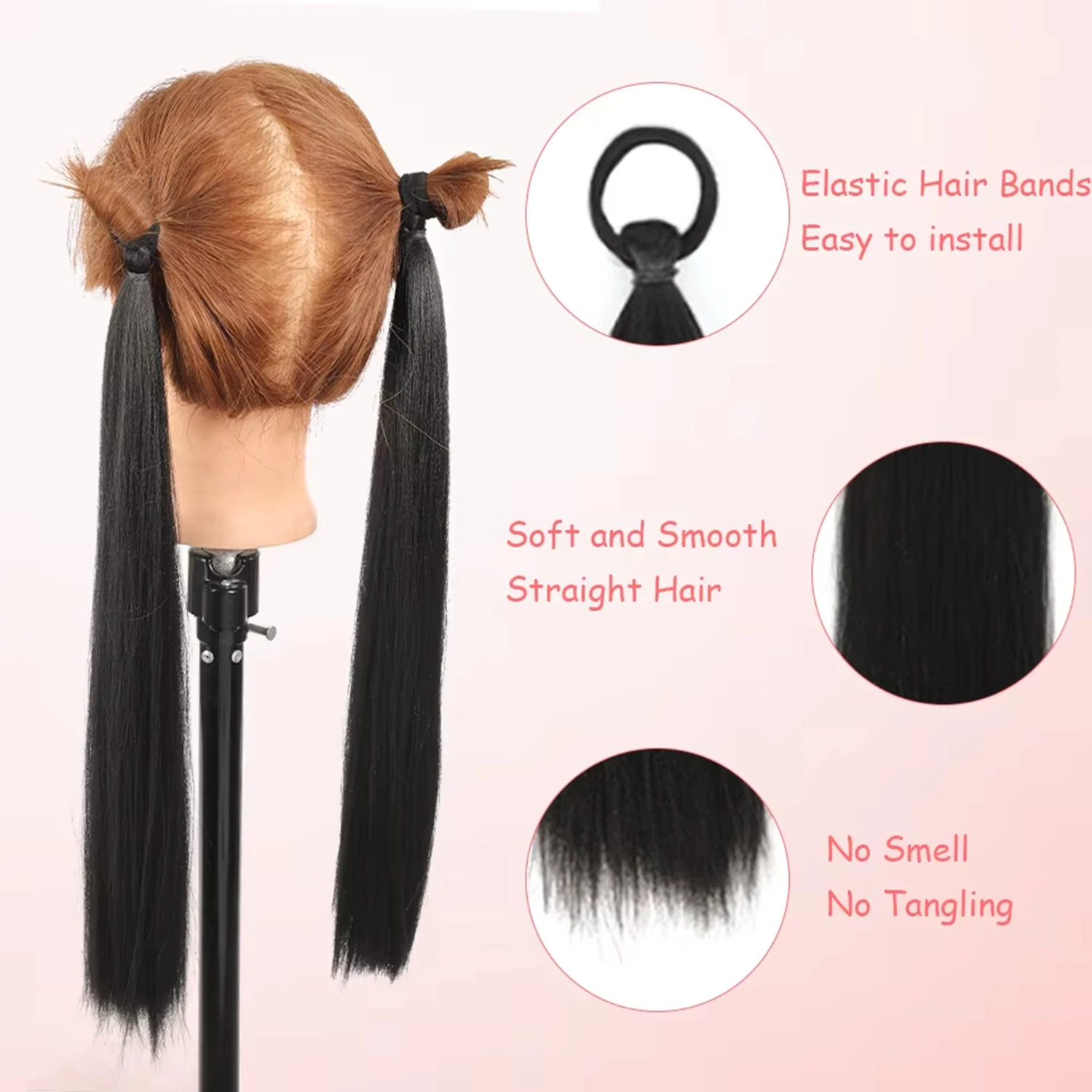 2 Pack Synthetic Black Ponytail Extension with Elastic Tie, Braid Ponytail Extension Braid Hair Extensions for Girls Women image 3