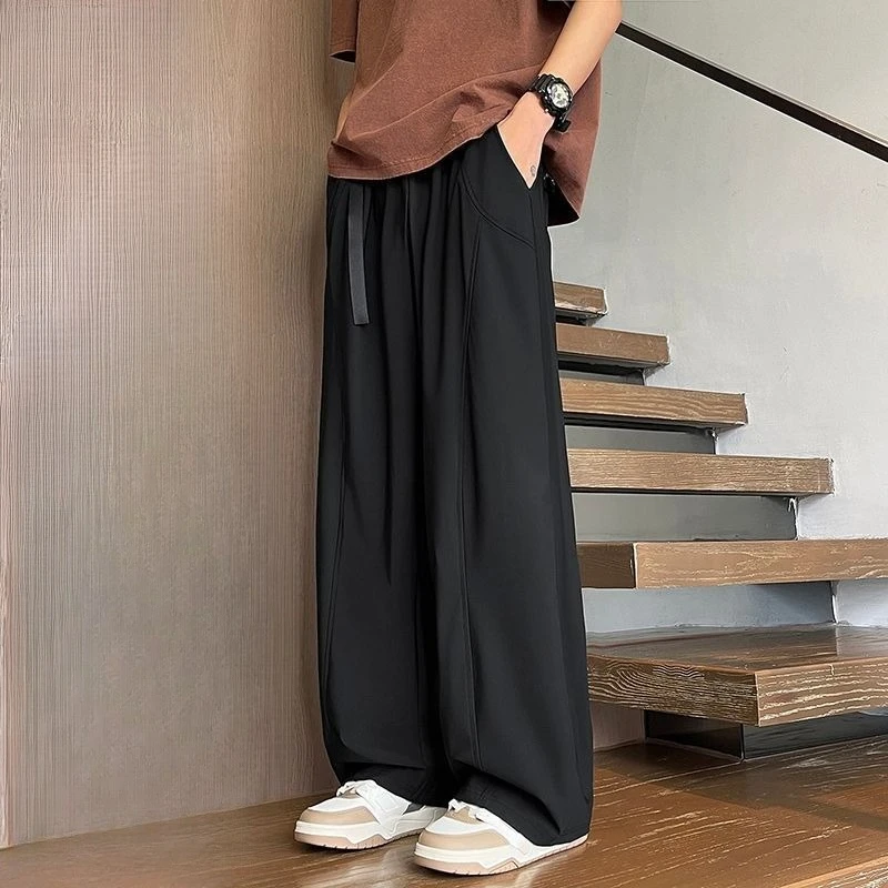2026 Men's Summer Ice Silk Casual Pants Elastic Loose Versatile Straight Pants Quick-Drying Pants