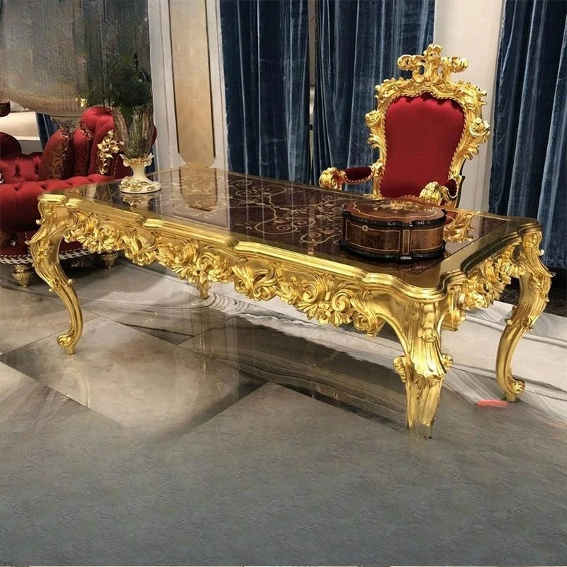 

Solid wood desk French court desk fabric book chair villa large apartment