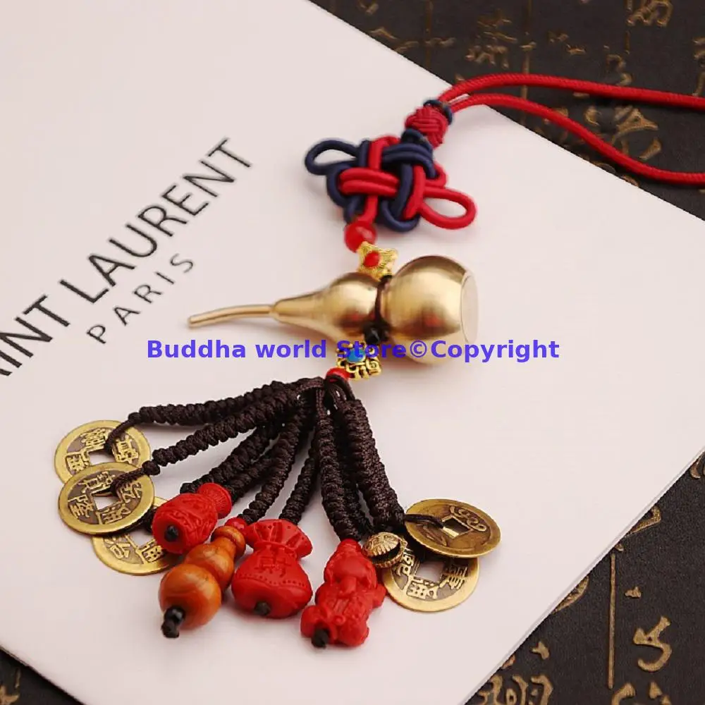 

Geomantic omen master Amulet HOME CAR protective talisman Copper gourd Bring good luck money PING AN FENG SHUI Pendant