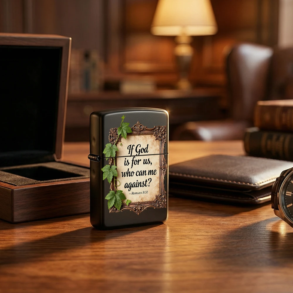 Flip Top Lighter Bible Verse Romans 8:31 Vintage Frame Religious Text Art Pattern lighters vintage lighters for smokers