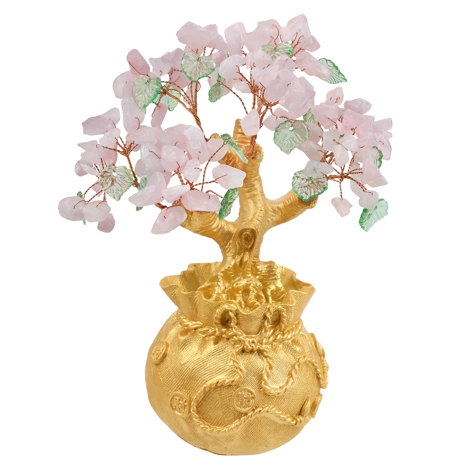 TUMBEELLUWA Lucky Money Tree Gold Color Moneybag Base Natural Crystal Gravel Minerals Bonsai Style Feng Shui Wealth Ornaments