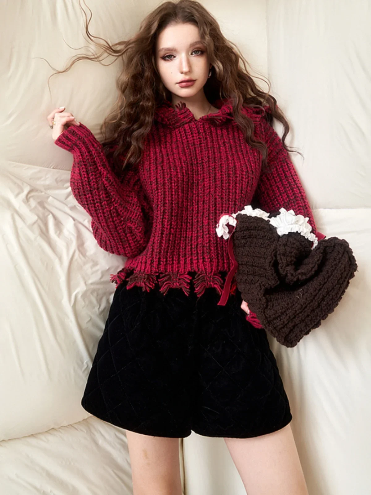 Women\'s  Red Pullover Knit Sweater Y2k Aesthetic Vintage Harajuku Elegant Long Sleeves Sweaters Fashion 2000s Clothes