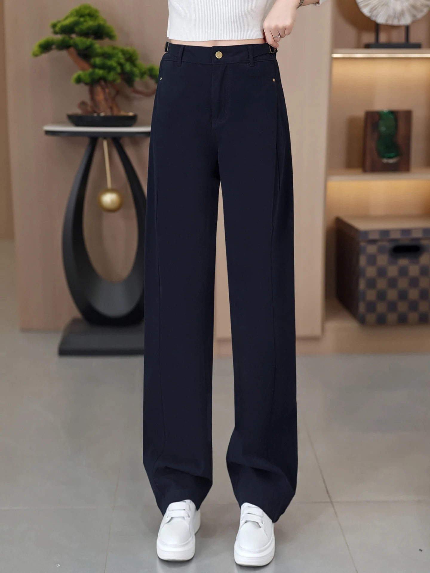 

Ретро повседневные рабочие брюки с высокой талией и широкими штанинами, женские, весна-осень, новый стиль, свободный крой, элегантность и изысканность