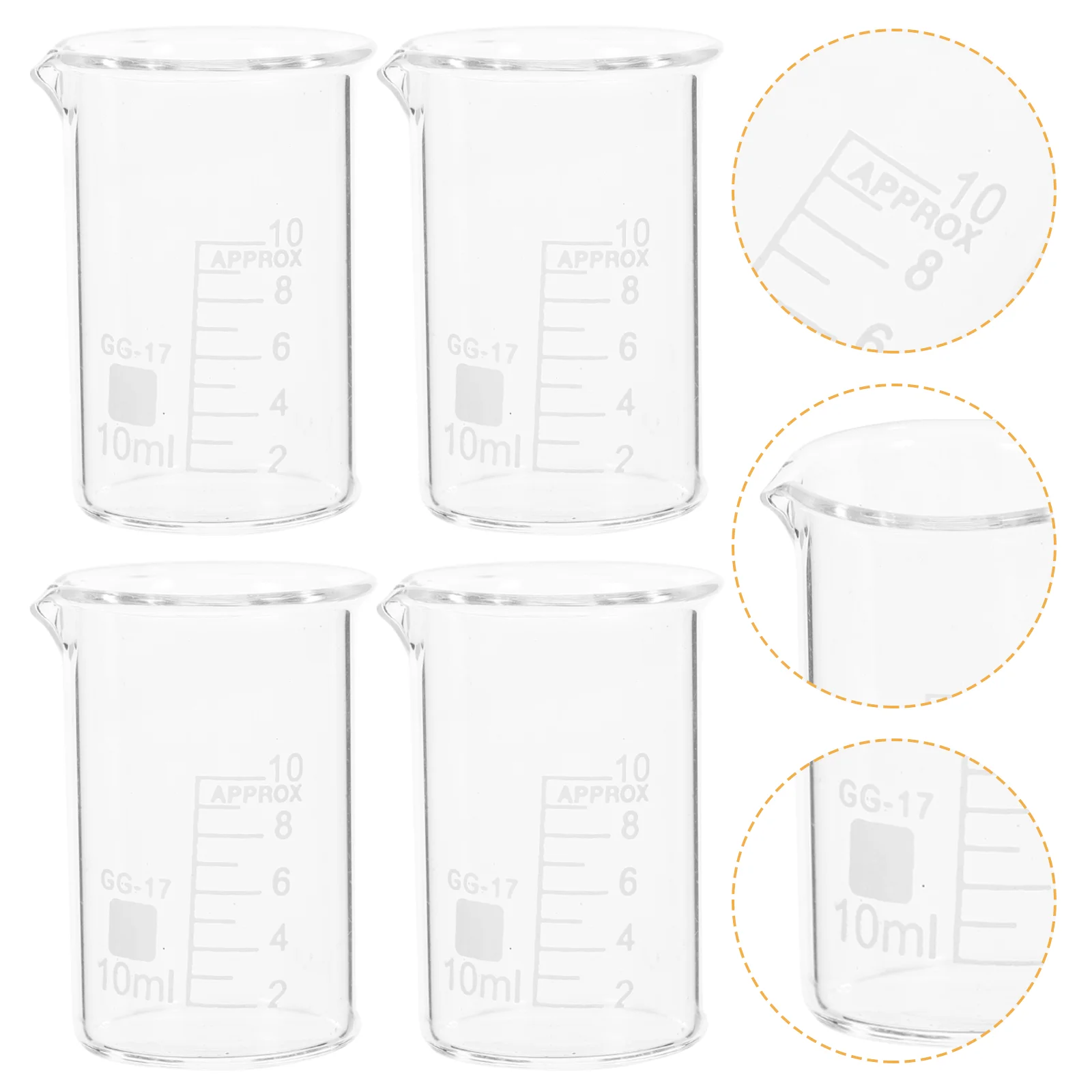 Copo de vidro pequeno, 6 peças, 10ml, equipamento experimental, laboratório de química, resistente a solventes, copos de medição, copos de vidro