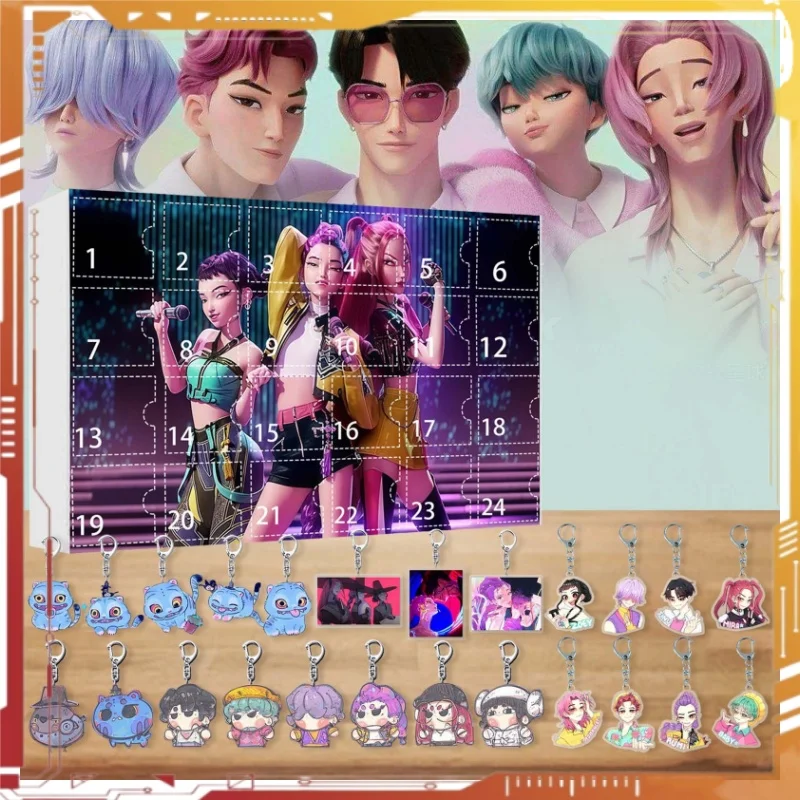 

Kpop Demon Hunters Calendar Blind Box Huntrix Saja Boys Figure 2D Flat Keychain Pendant Decoratio 24Day Christmas Countdown Gift