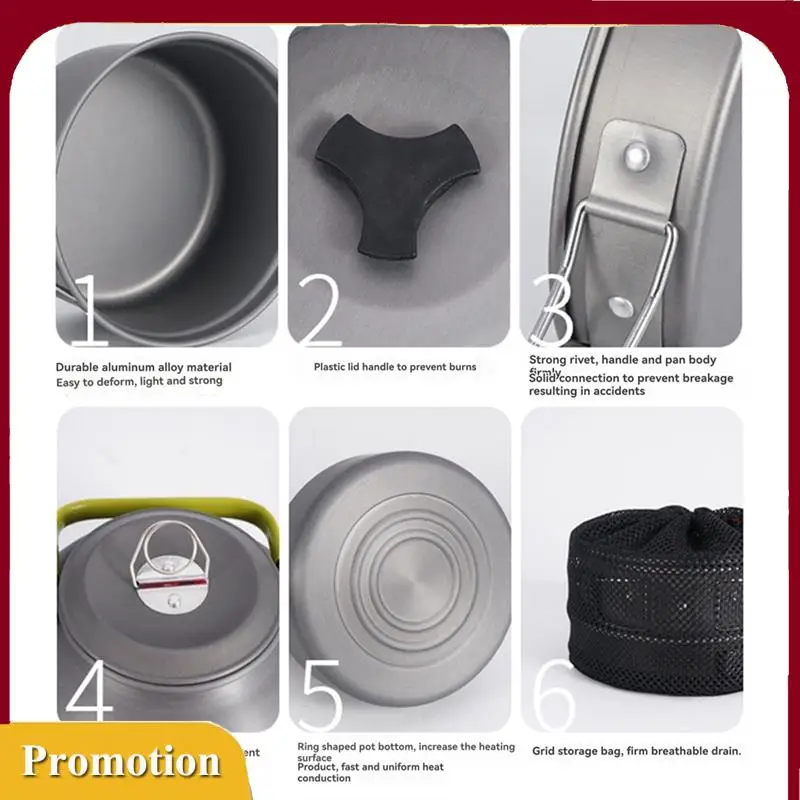 

Camping Cooking Set Camping Cookware Outdoor Cookware Set Pots Tourist Dishes Travel Portable Teapot Picnic Tableware
