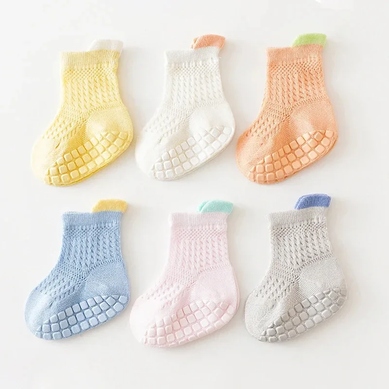 3pairs/lot 6 Colored Of Net Eye Non-slip Baby Girl Sock Hollow-out Breathable Thin Infant Girl Cotton Socks Children\'s Socks Kit