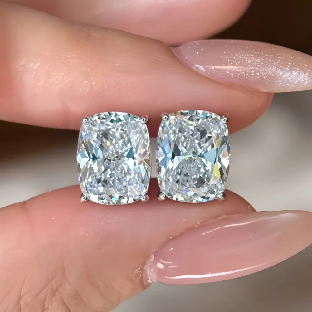 1-2-3CT Radiant Cut Moissanite Earrings Elongated Cushion Cut Diamond Ear Studs S925 Sterling Silver for Women with Certificate
