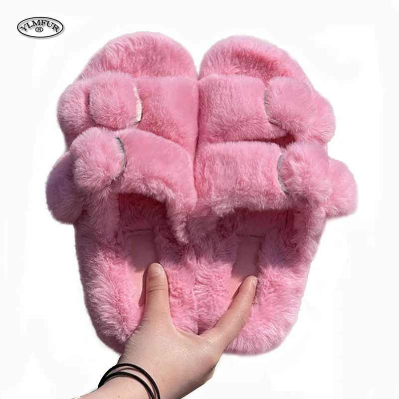 

Winter Warm Flat Fur Slippers Women Faux Fur Fluffy Furry Home Slides Woman Comfort Non Slip Indoor Outdoor Shoes Women Slippers