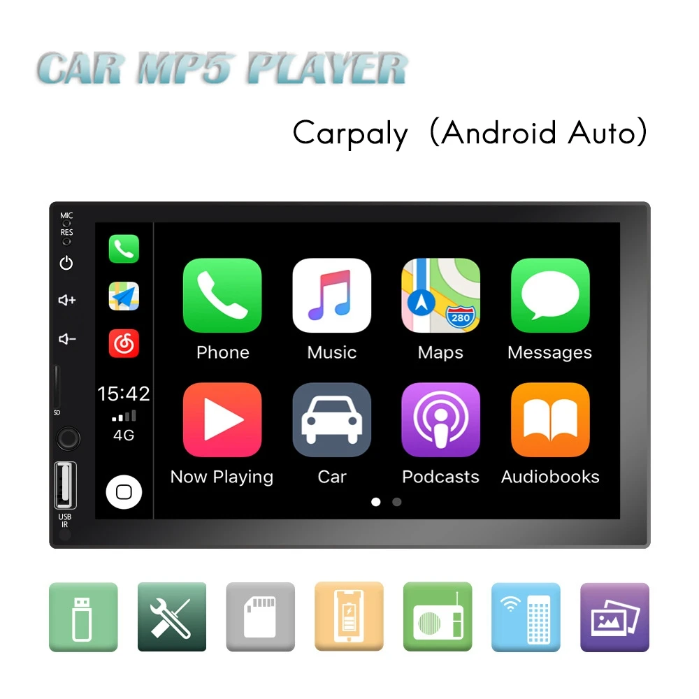 2 Din Carplay Android Auto Car Radio Universal 7 Inch for- MP5 Player D