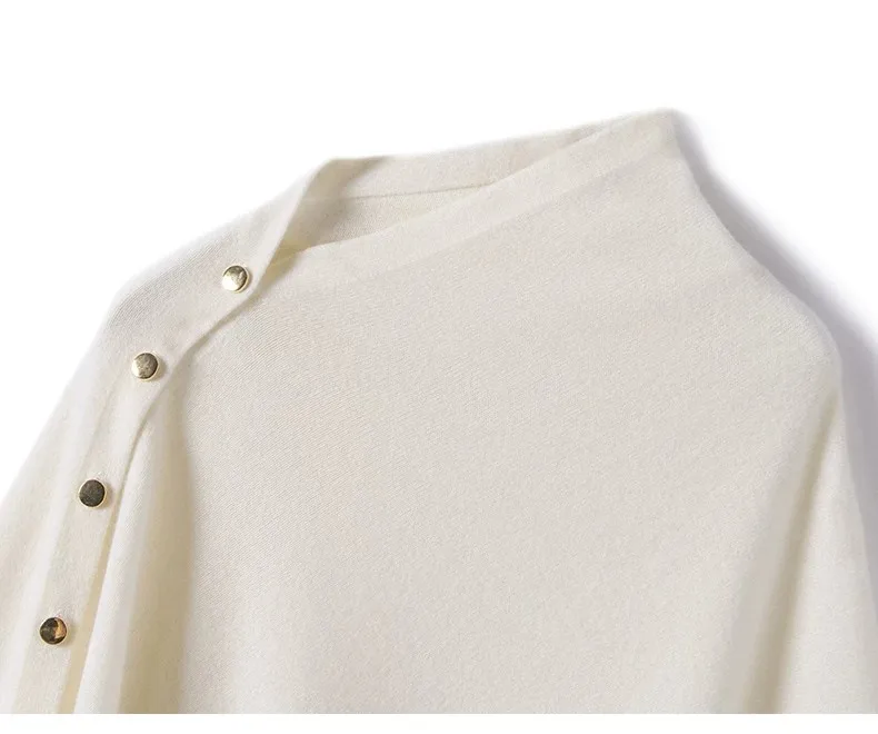 AOSSVIAO 2026 Neue Herbst-Winter-Kollektion Damen Reiner Kaschmir-Schal Einfarbig Warme Strick-Cape-Poncho mit Seitenknöpfen Oberbekleidung – Detail 11