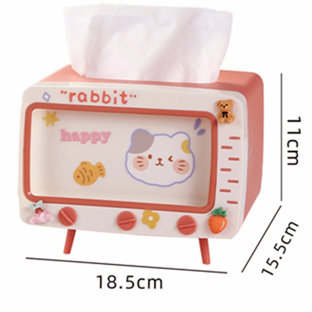 Cute Multifunction Tissue Box Holder Square For Home Kawaii Desktop Decor Tv Tissue Box Case Pink Phone Holder Storage Organizer