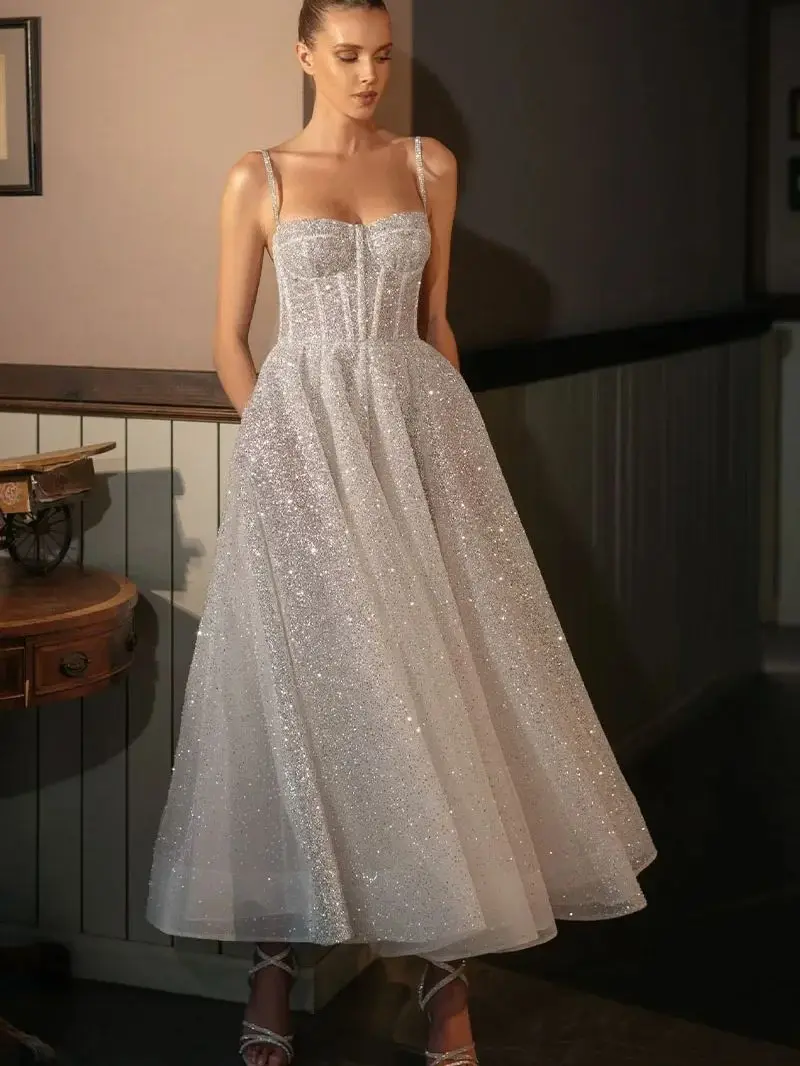 Lakshmigown Kristallriemen Boho Strand Kurzes Hochzeitskleid für Frauen Ärmelloses Brautkleid Robe De Mariee – Detail 6