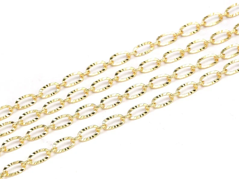 

1 Meter Textured Cable Chain, Hammered Oval Hoop Link Chain, Necklace Chains, Gold Tone, 8x4.2mm, Jewelry Making CG13