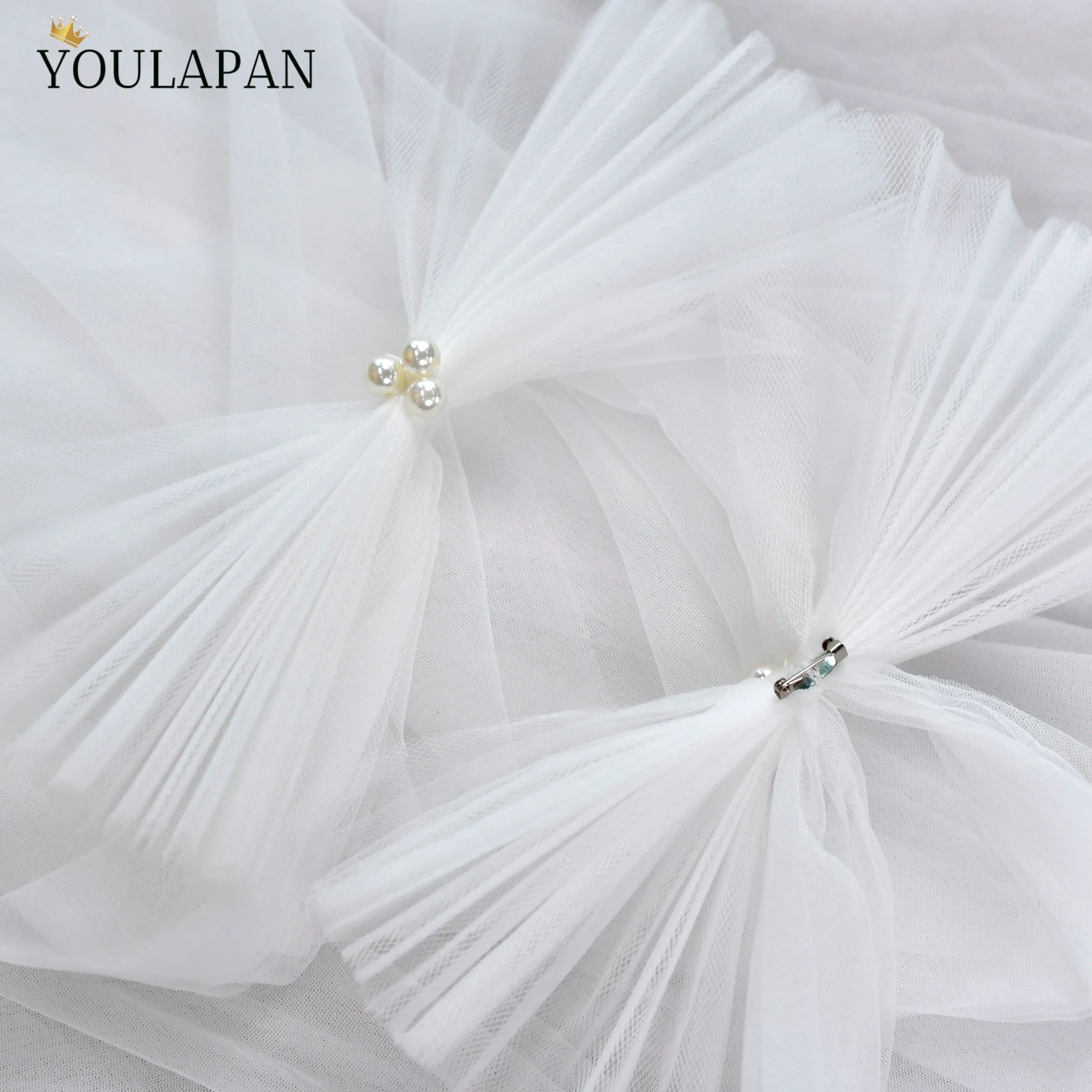 TOPQUEEN White Pearl Bow Tulle Shoulder Cape Bolero Irregular Clip On Bridal Wedding Dress Accessories Mg59