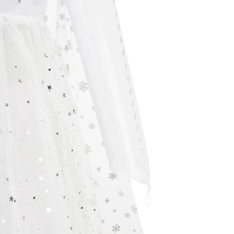 เด็กคอสเพลย์ชุดเจ้าหญิงสาวราชินีหิมะสีขาวแฟนตาซีเด็กงานแต่งงานแขนยาวปลอมตัวฮาโลวีนเอลซ่าชุด hg.k85