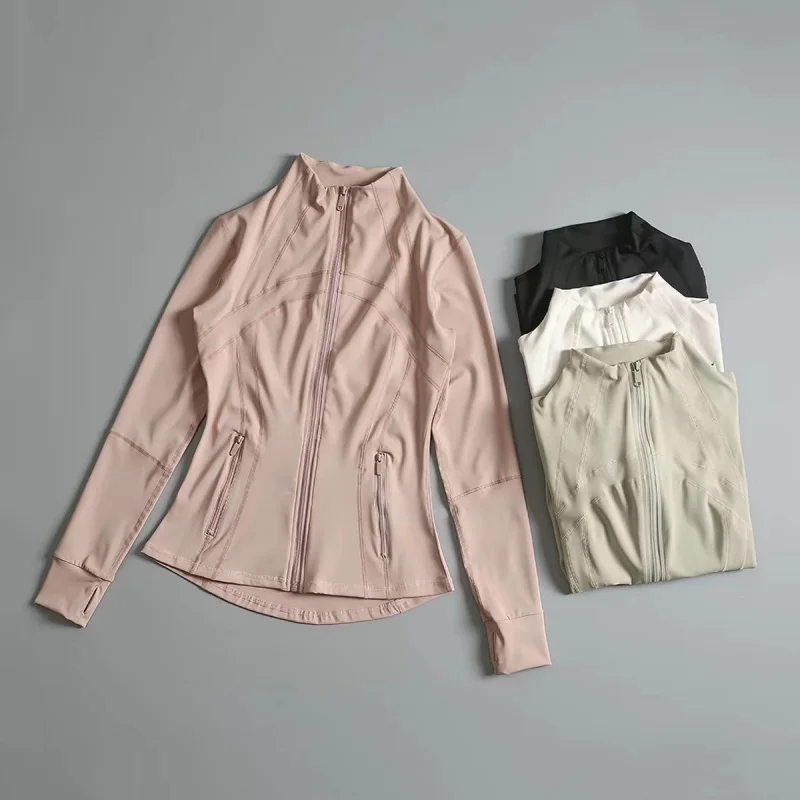 Zip Up Yoga Jacket Women Long Sleeve Stand Collar Slim Fit Running Track Sports Coat Fitness Jogging Outerwear
