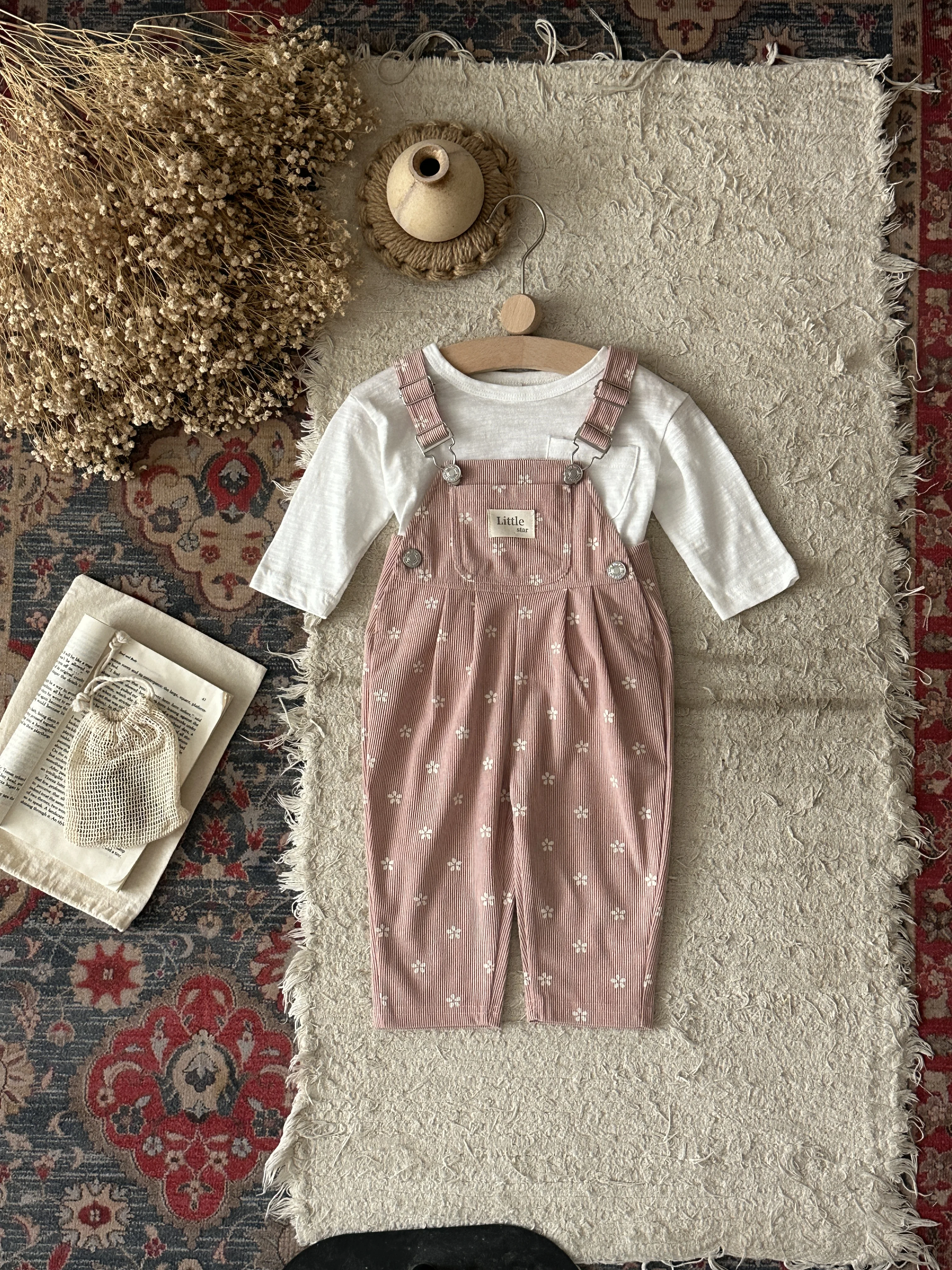 Spring Autumn Baby Korean Style Floral Printed Corduroy Overalls, Loose All-match Outdoor Jumpsuit For Infant Toddler Girls