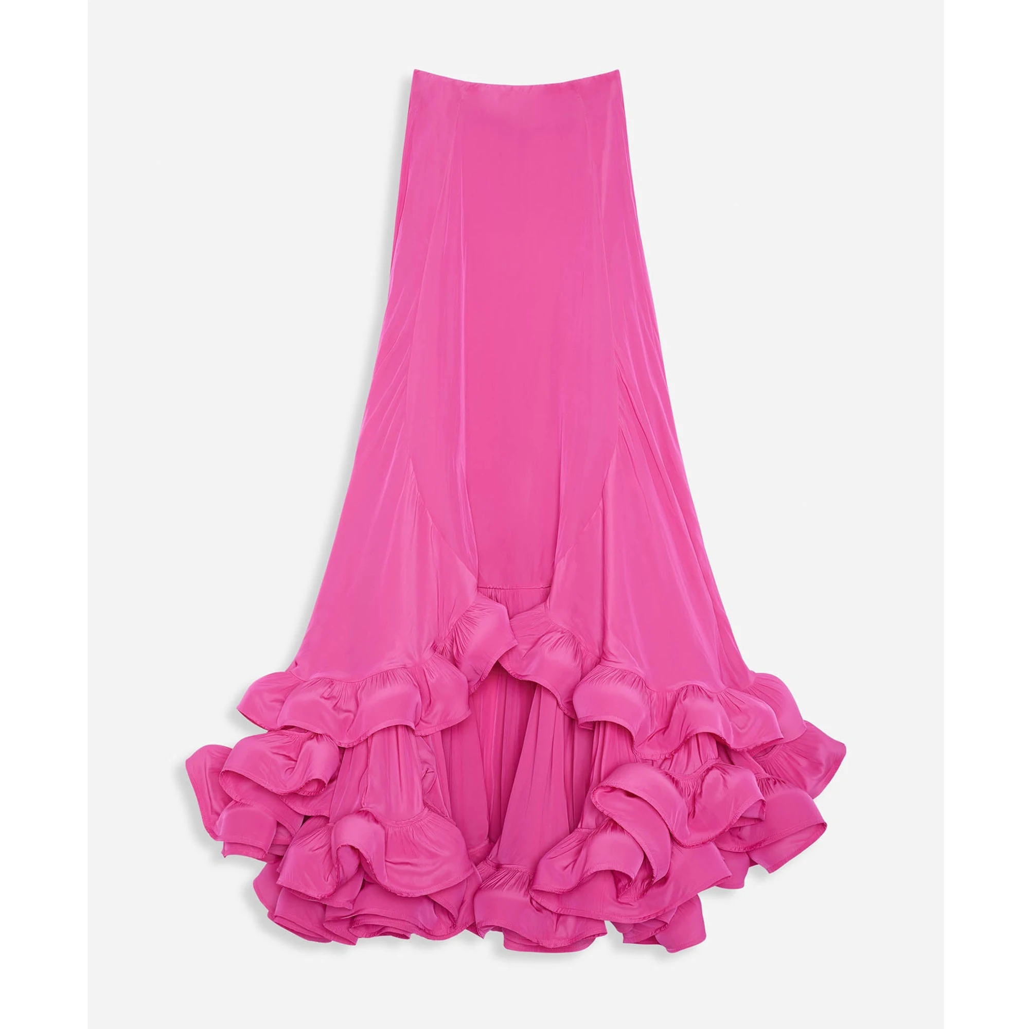 

Pretty Hot Pink Evening Maxi Skirt High Waist Ruffled Stretch Formal Long Skirts High Low Women Party Skirt Custom Made