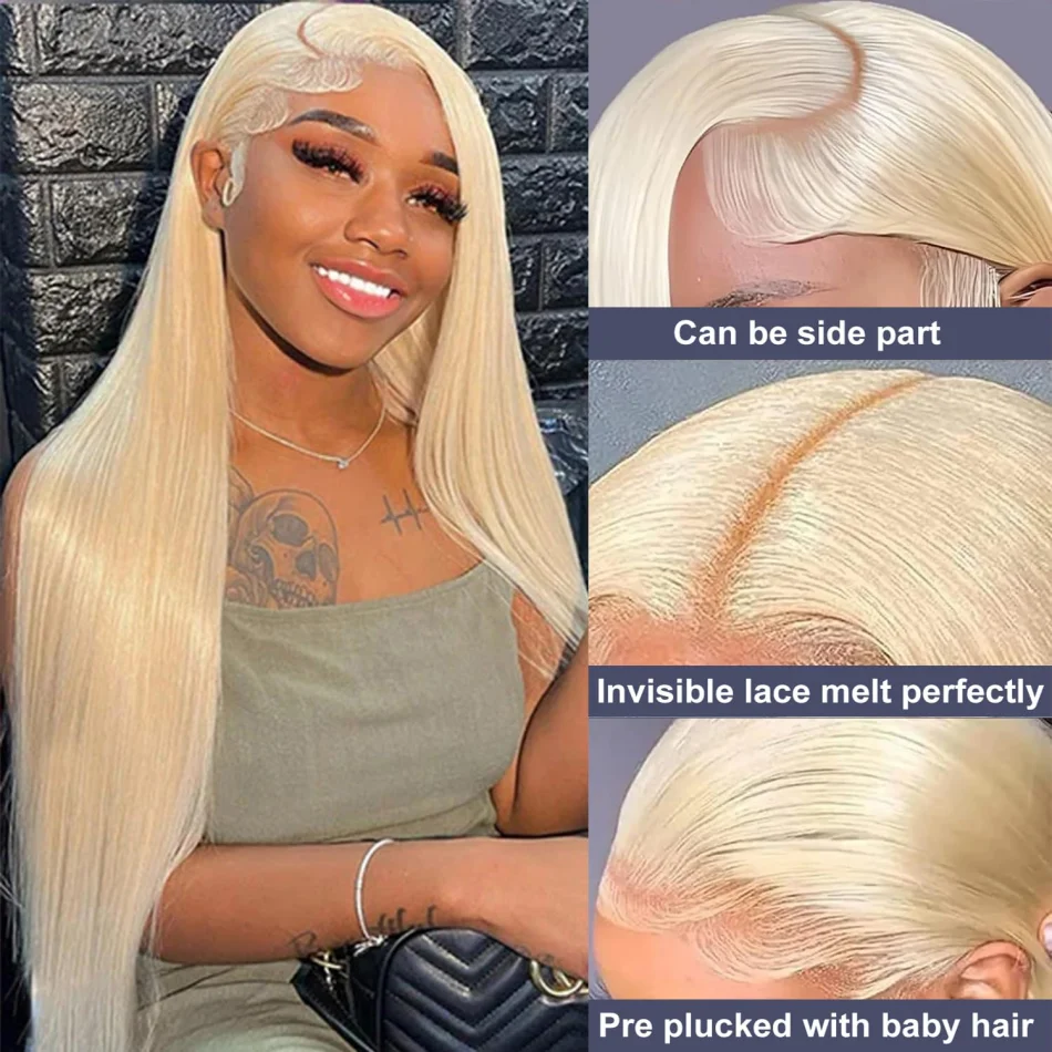 613 Blonde 13X6 Lace Front Wig 100% Humn Hair 250 Density Straight Hd Frontal Wigs Human Hair Wigs Pre Plucked Free Part 30 Inch image 4